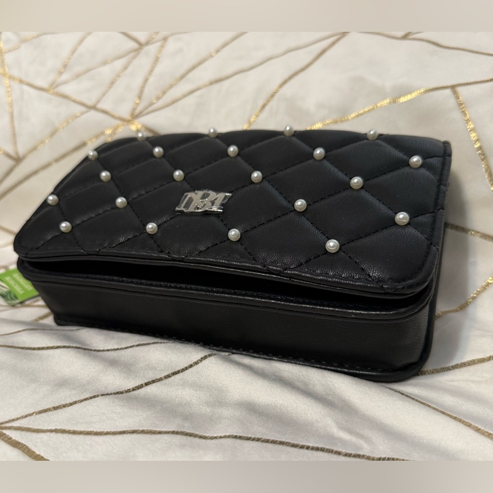 Badgley Mischka Crossbody Purse Black Diamond Quilted Vegan Leather NWT - Picture 2 of 11